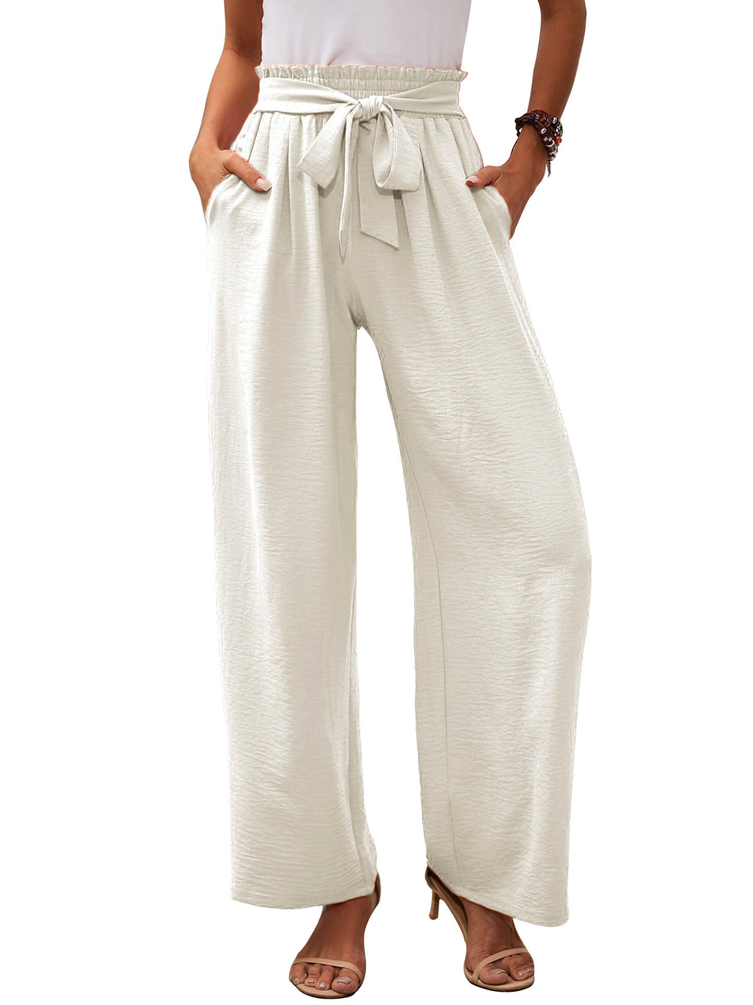 Damen Paperbag-Hose mit weitem Bein, elastischer Taille und Bindegürtel Shop Nory