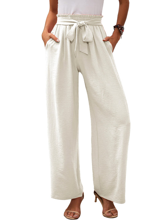 Damen Paperbag-Hose mit weitem Bein, elastischer Taille und Bindegürtel Shop Nory