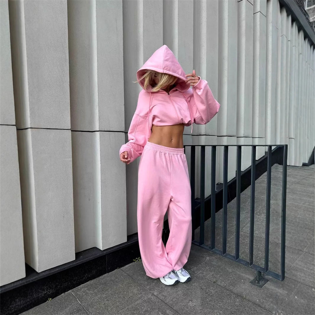 Damen cropped Kapuzenzipper mit Ballonärmeln und elastischem Saum Shop Nory
