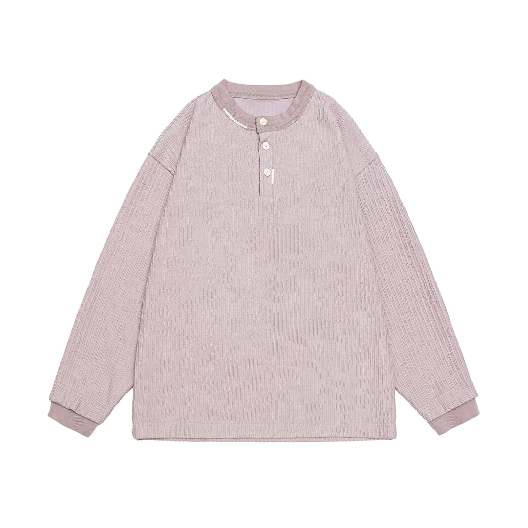 Unisex Gerippter Henley-Pullover mit Knopfleiste Oversize-Schnitt Shop Nory