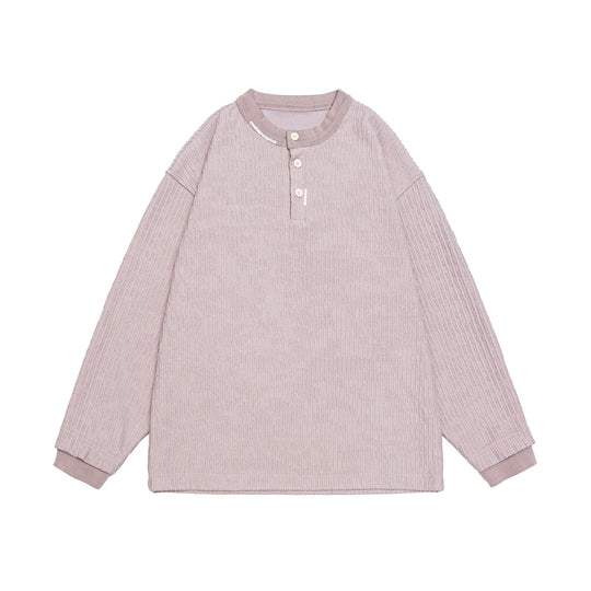 Unisex Gerippter Henley-Pullover mit Knopfleiste Oversize-Schnitt Shop Nory