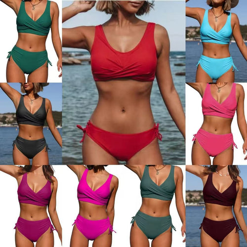 Damen Hoch taillierter Bikini mit Wickeloberteil