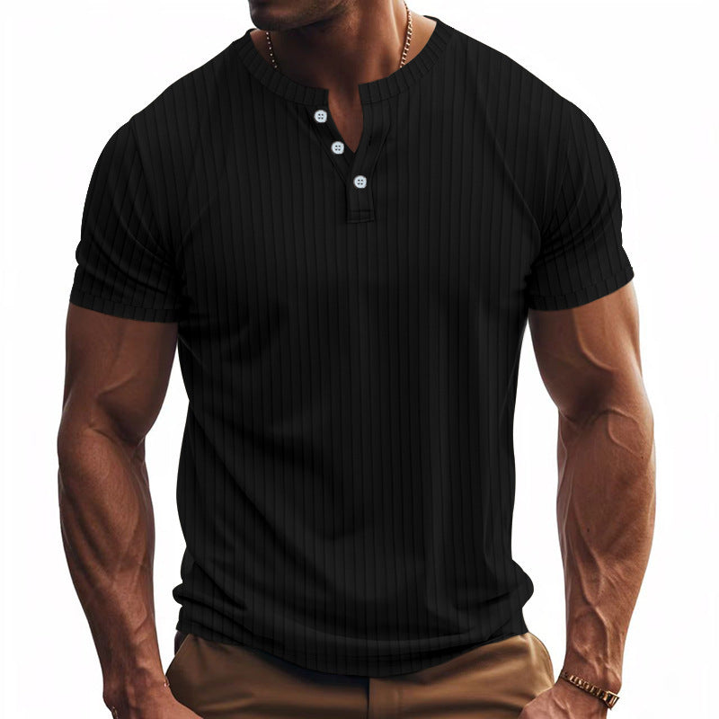 Herren Kurzarm Henley-Shirt mit Streifenmuster und praktischen Knöpfen