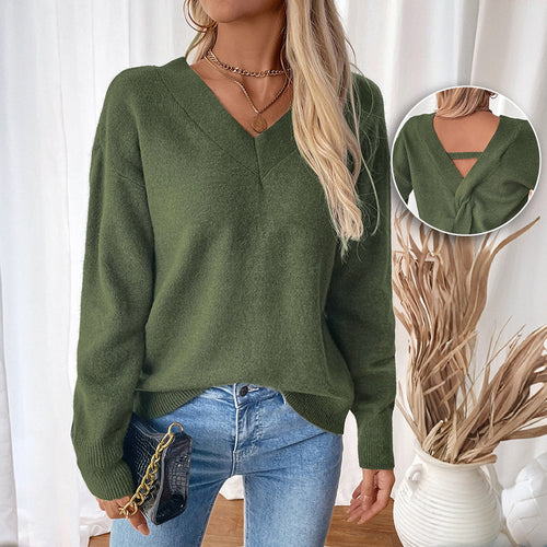 Damen Oversize V-Ausschnitt-Pullover aus leichter Wollmischung mit gerippten Bündchen Shop Nory
