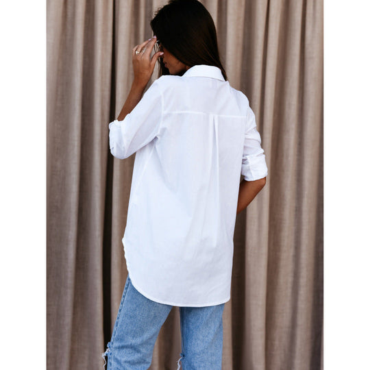Damen lässiges Oversized-Hemd mit Umtragbarem Kragen