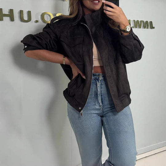 Damen Modische Wildlederjacke mit lässigem Schnitt