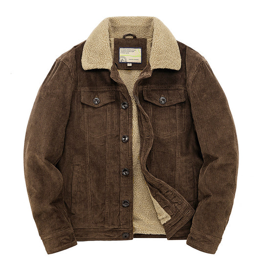 Herren Kord-Workerjacke mit durchgehendem Teddyfutter, Hemdkragen und Brusttasche Shop Nory