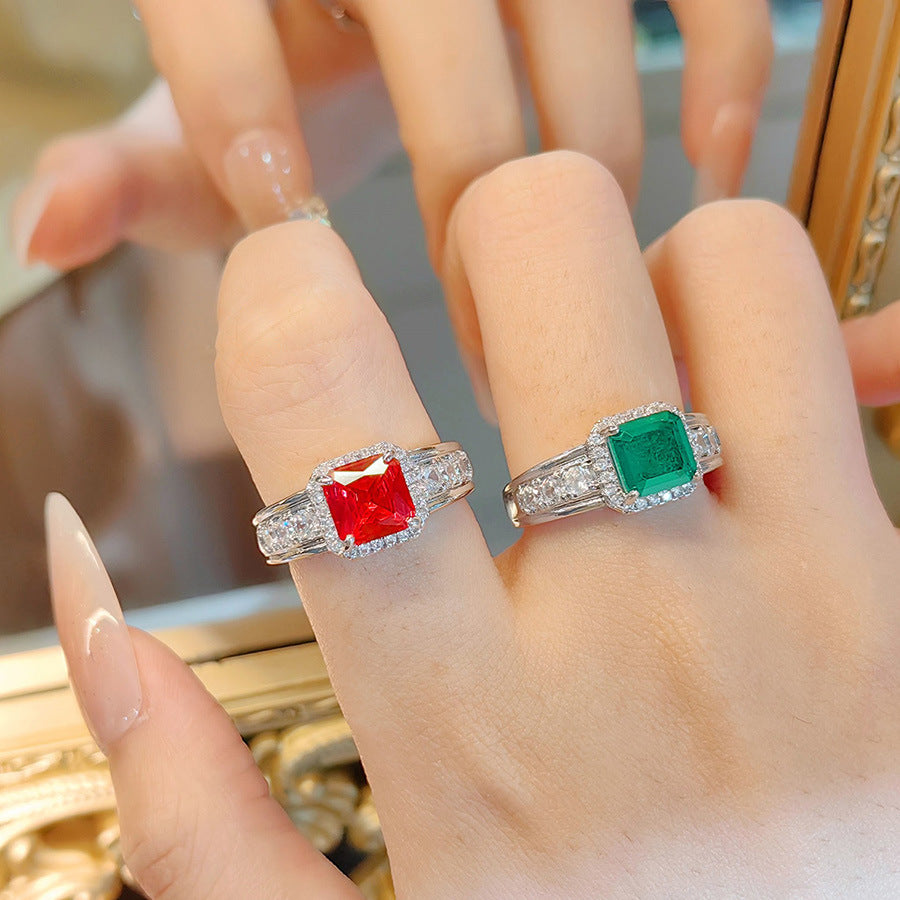 Damen eleganter Verlobungsring mit rotem Stein und Zirkonia Shop Nory