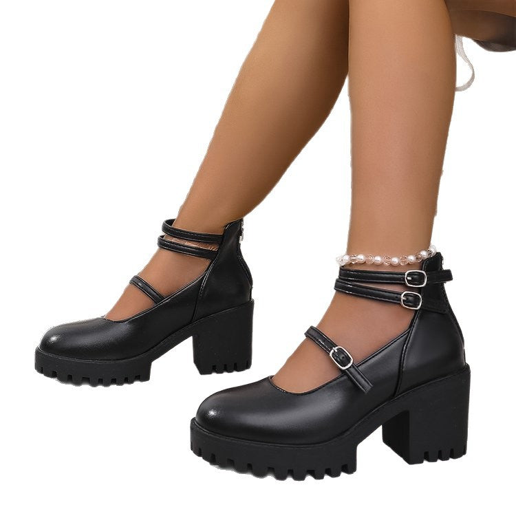 Damen Mary-Jane-Schuhe mit profiliertem Plateau, klobigem Blockabsatz und verstellbaren Riemen Shop Nory