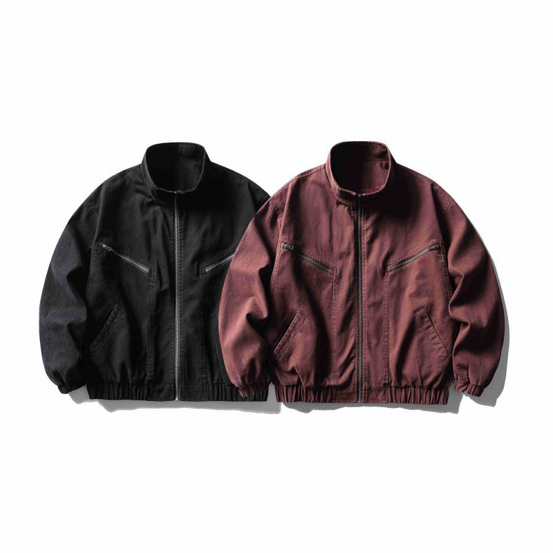 Unisex Kastenförmige Zip-Blousonjacke aus Canvas mit Stehkragen, schrägen Reißverschlusstaschen und elastischem Saum Shop Nory