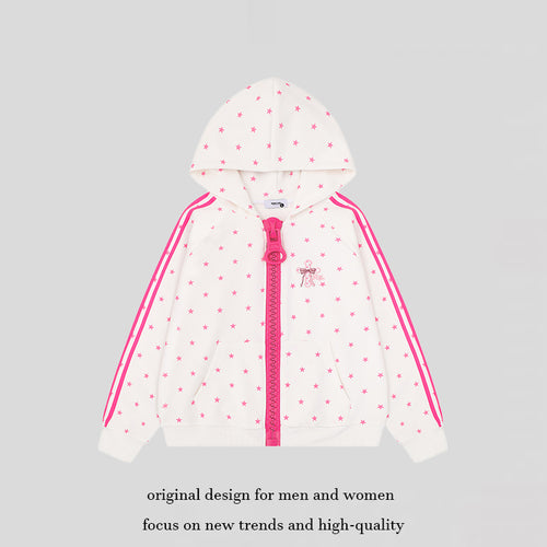 Damen Kapuzen-Sweatjacke mit Sternen-Allover, breitem Kontrastreißverschluss und seitlichen Streifen Shop Nory