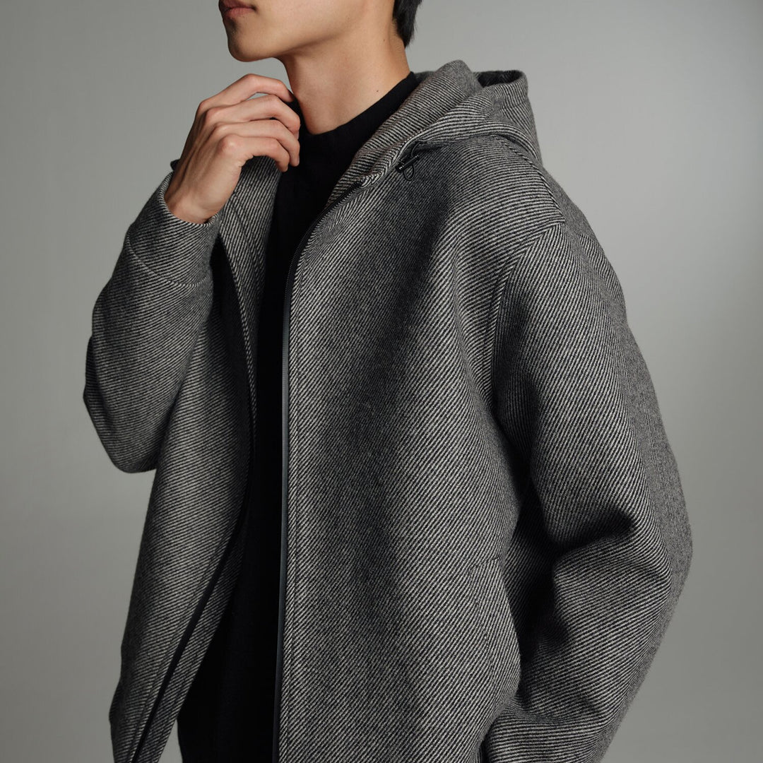 Herren Kurze Wollmisch-Kapuzenjacke mit Reißverschluss und elastischem Saum Shop Nory