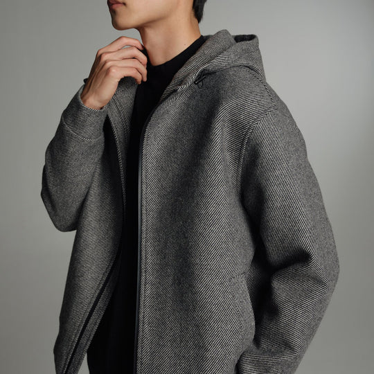 Herren Kurze Wollmisch-Kapuzenjacke mit Reißverschluss und elastischem Saum Shop Nory