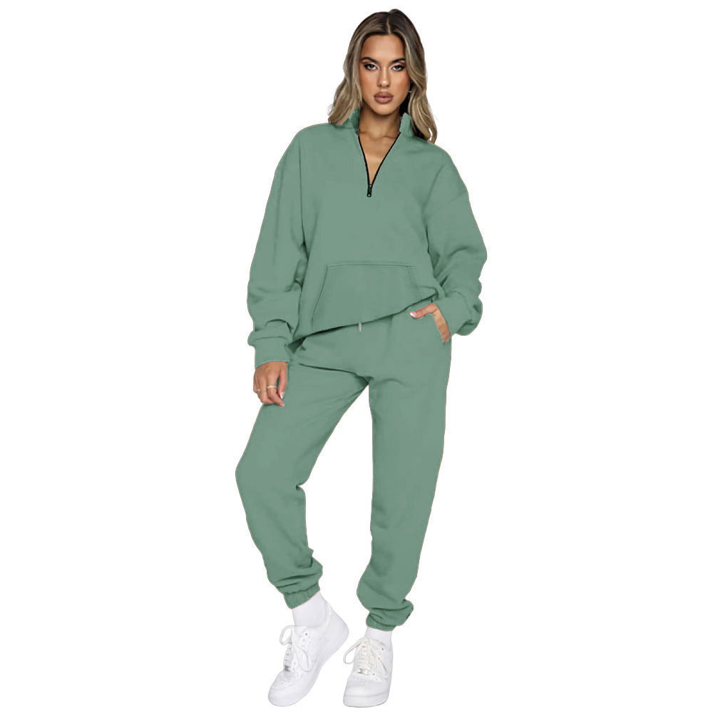Damen nan French‑Terry Relax‑Loungewear‑Set mit halbem Reißverschluss, Kängurutasche und taillierter, schmal zulaufender Jogginghose Shop Nory