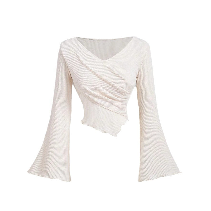Damen Wickel-Crop-Longsleeve mit Trompetenärmeln Shop Nory