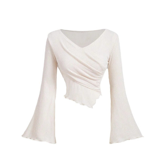 Damen Wickel-Crop-Longsleeve mit Trompetenärmeln Shop Nory