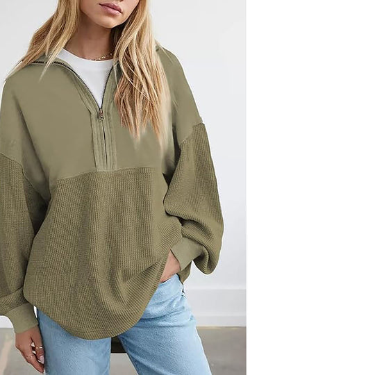 Damen Oversize-Halbzip-Pullover mit Waffelstrick-Einsätzen Shop Nory