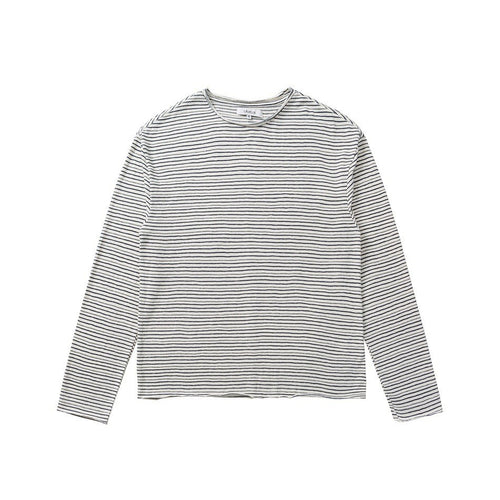 Unisex Fein gestreiftes Langarmshirt aus Baumwollmischung mit Rundhalsausschnitt Shop Nory