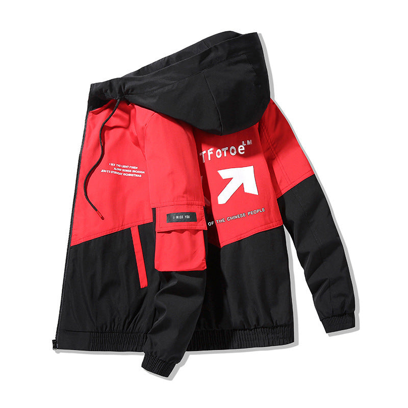 Herren Colorblock Kapuzen-Utility-Jacke mit Printdetails und taktischen Taschen Shop Nory