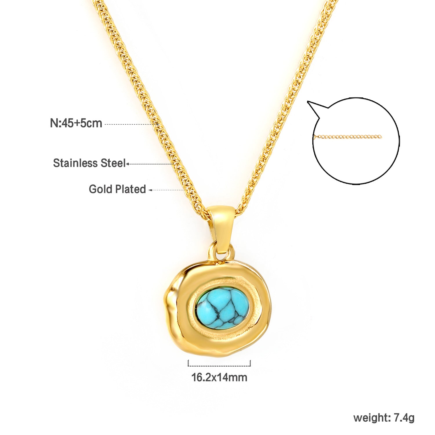 Damen Halskette mit goldplattiertem Anhänger und türkisfarbenem Stein Shop Nory