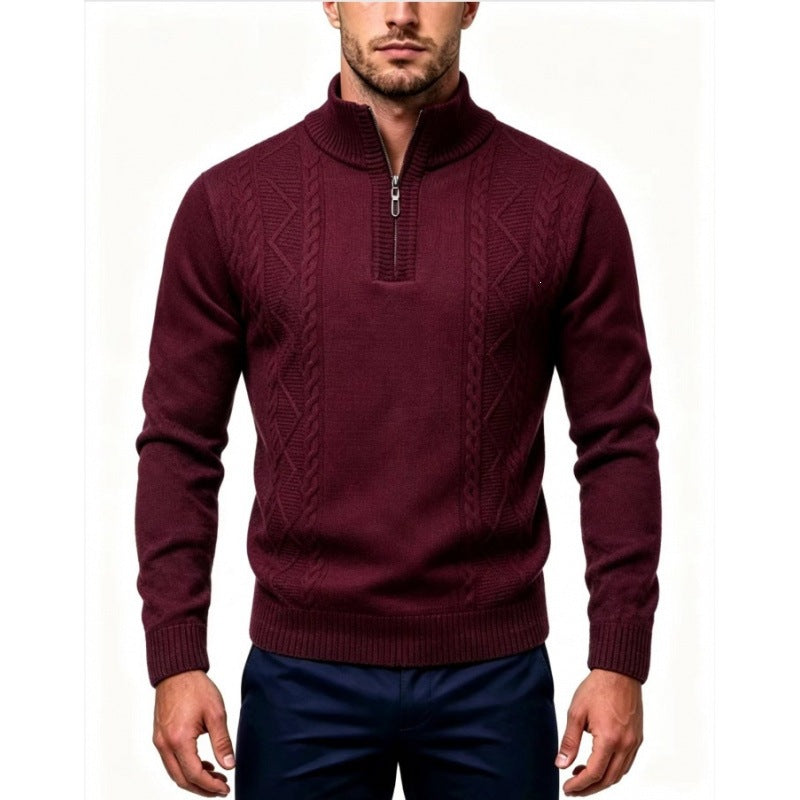 Herren Strukturierter Halbzip-Pullover mit Stehkragen und Zopfmuster-Details Shop Nory