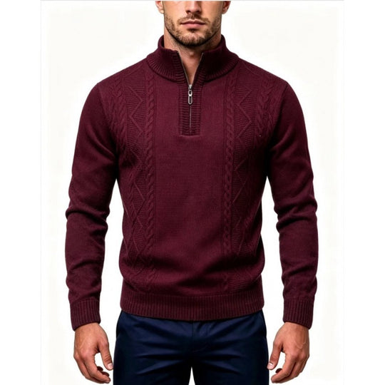 Herren Strukturierter Halbzip-Pullover mit Stehkragen und Zopfmuster-Details Shop Nory