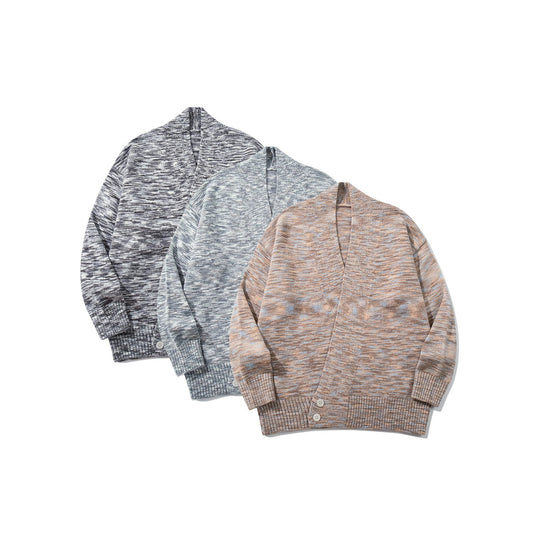 Damen Oversize-Strickcardigan mit tiefem V-Ausschnitt, Knopfleiste am Saum und melierter Struktur Shop Nory