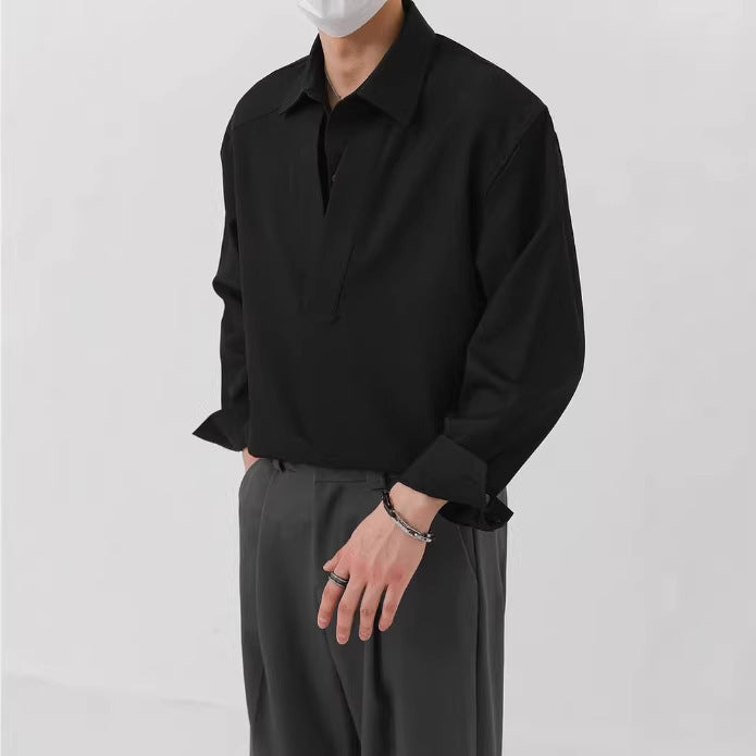 Herren Hemd-Pullover im Oversize-Schnitt mit tiefem V-Ausschnitt und klassischem Kragen Shop Nory