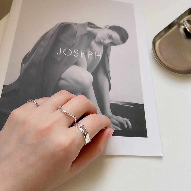 Damen Offener Edelstahlring mit elegantem Wellen-Design Shop Nory