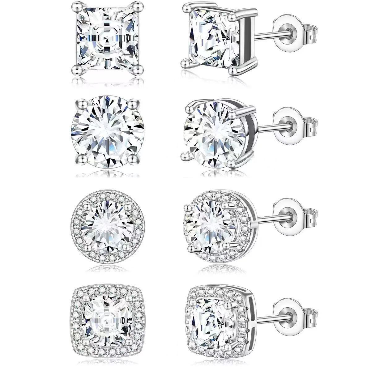 Quadratische Princess Schliff Ohrstecker Aus Sterlingsilber mit Funkelnden Zirkonia Steckverschluss