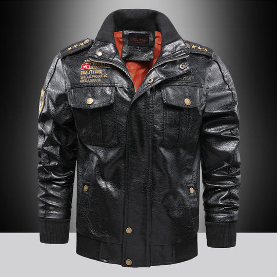 Herren Premium Kunstleder-Fliegerblouson im Aviator-Look mit Applikationen und Reißverschlussblende Shop Nory