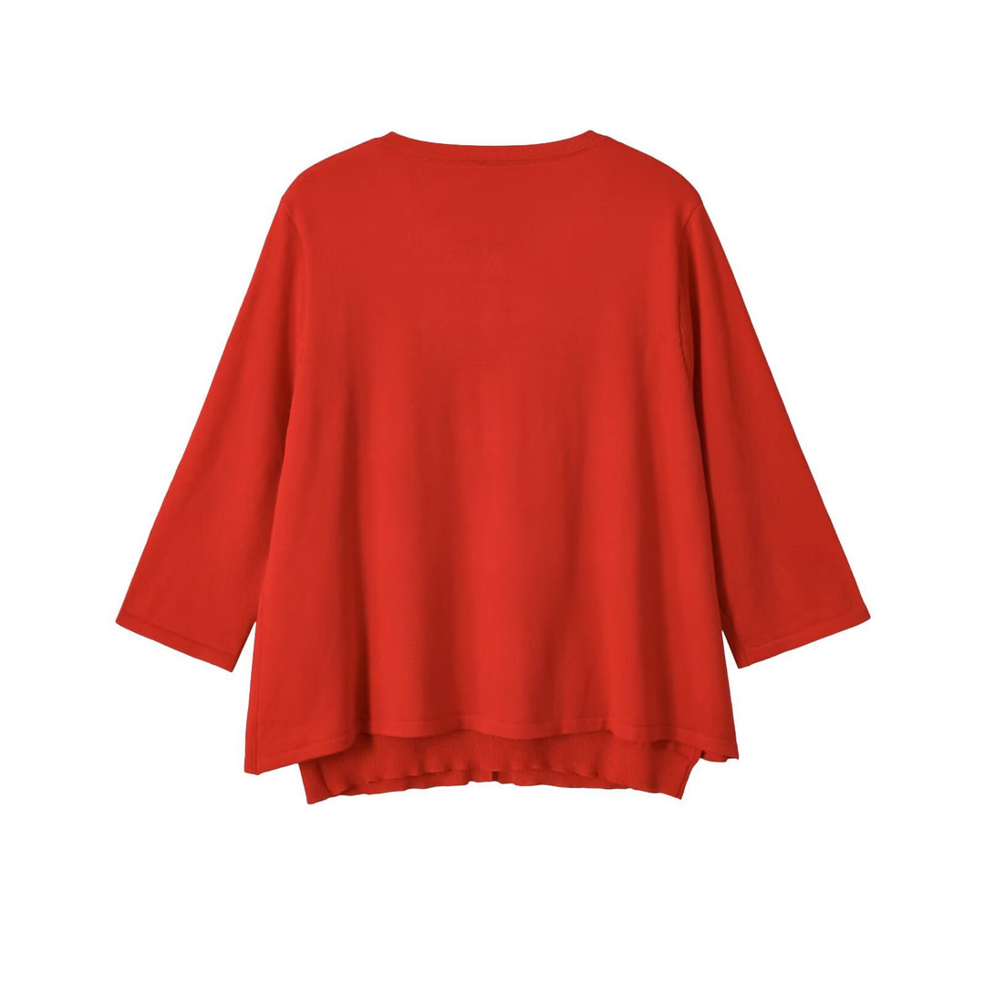 Damen Leichter Dreiviertelarm Knopf-Cardigan mit Rundhals und verlängerter Rippenblende Shop Nory