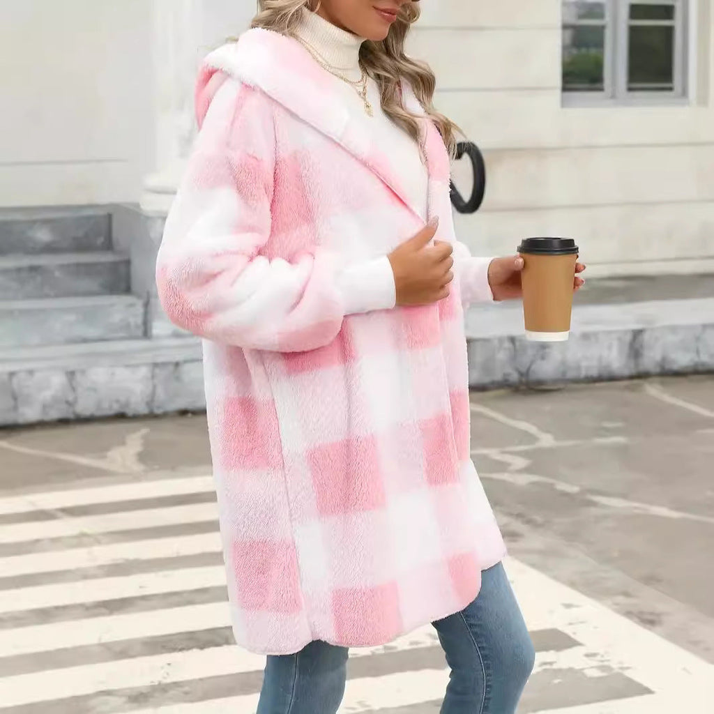 Damen Kuschelige Wolljacke mit Karomuster