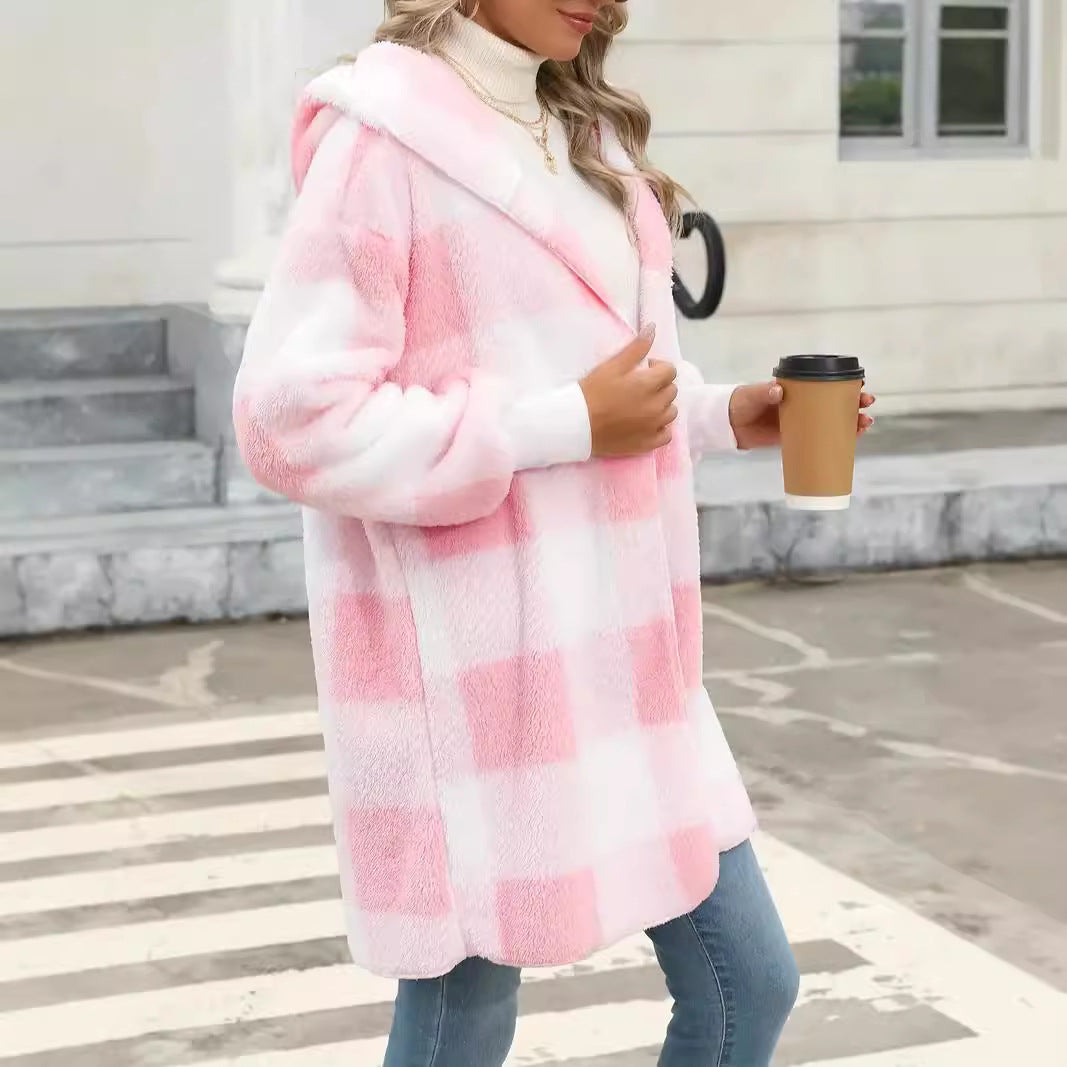 Damen Kuschelige Wolljacke mit Karomuster