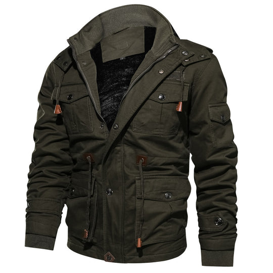 Herren Multifunktionale Canvas-Fieldjacke mit Teddyfleece-Innenlage, Kapuze und Utility-Taschen Shop Nory