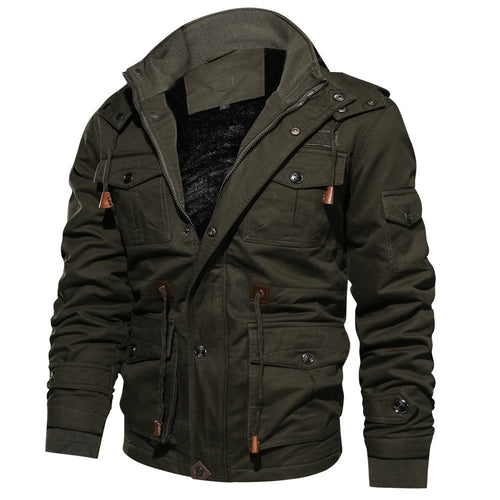 Herren Multifunktionale Canvas-Fieldjacke mit Teddyfleece-Innenlage, Kapuze und Utility-Taschen Shop Nory