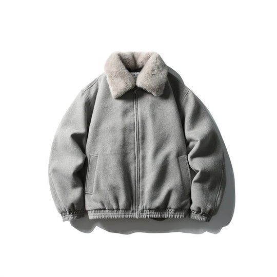 Herren Kurzboxy-Wollmix-Fliegerjacke mit Kunstfellkragen und elastischem Saum Shop Nory