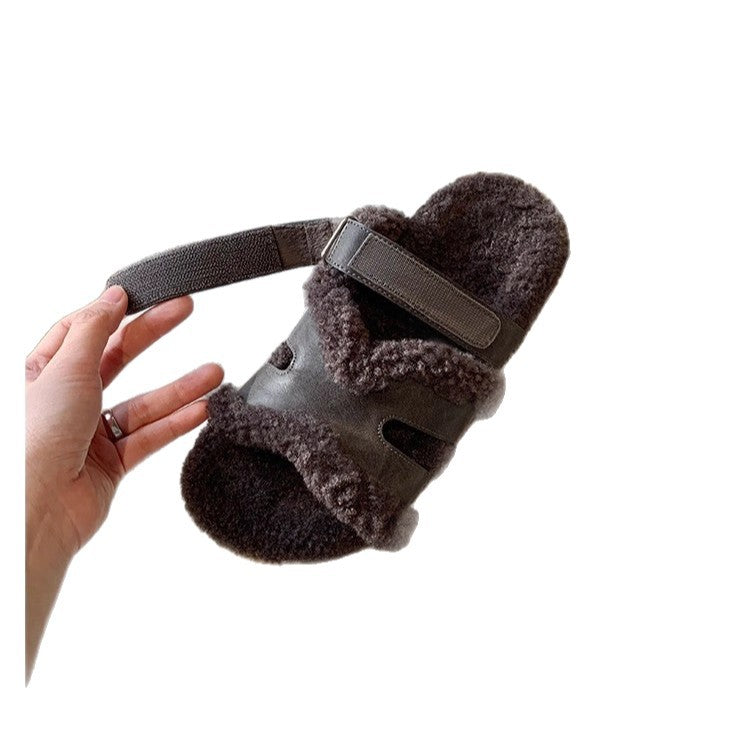 Damen Teddy-gefütterte Pantoletten mit verstellbaren Riemen Shop Nory