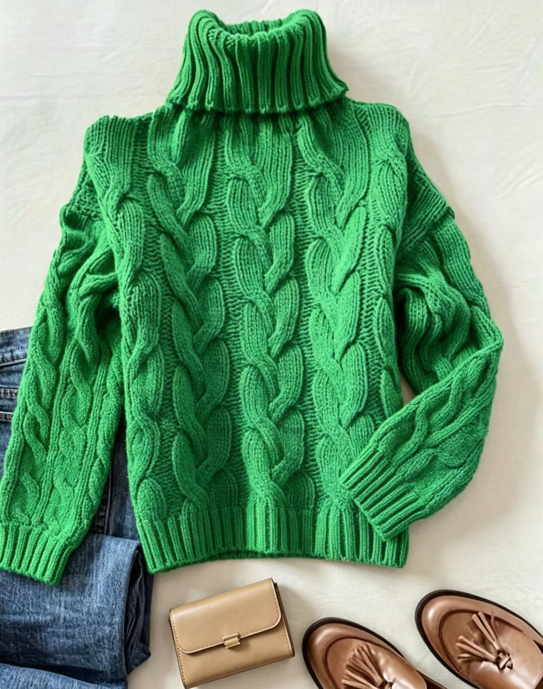 Damen Grobstrick-Rollkragenpullover mit markanten Zopfmustern und gerippten Bündchen Shop Nory