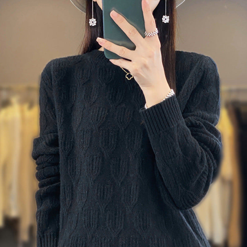 Damen Weicher Mohair‑Look Rundhalspullover mit erhabener Tulpenstruktur Shop Nory