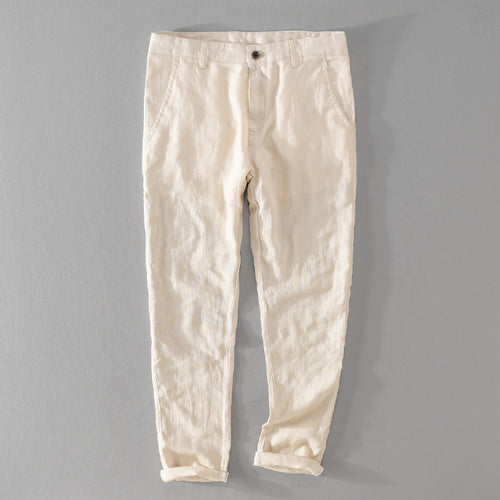 Herren Leichte Leinenchino mit schlanker Passform und gekrempeltem Saum Shop Nory