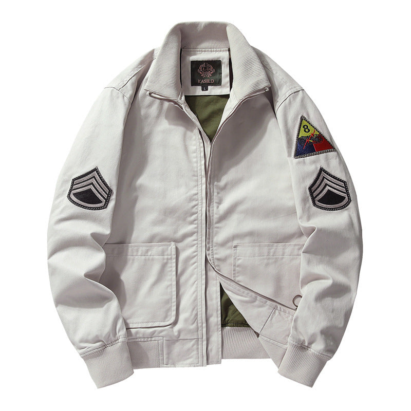 Herren Military-inspirierte Canvas-Bomberjacke mit Aufnähern, Stehkragen und Utility-Taschen Shop Nory