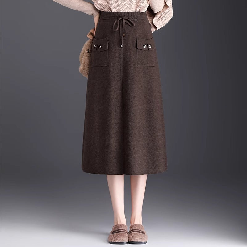 Damen Modischer Maxirock mit Taschen und Bindegürtel Shop Nory