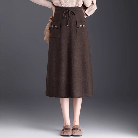 Damen Modischer Maxirock mit Taschen und Bindegürtel Shop Nory