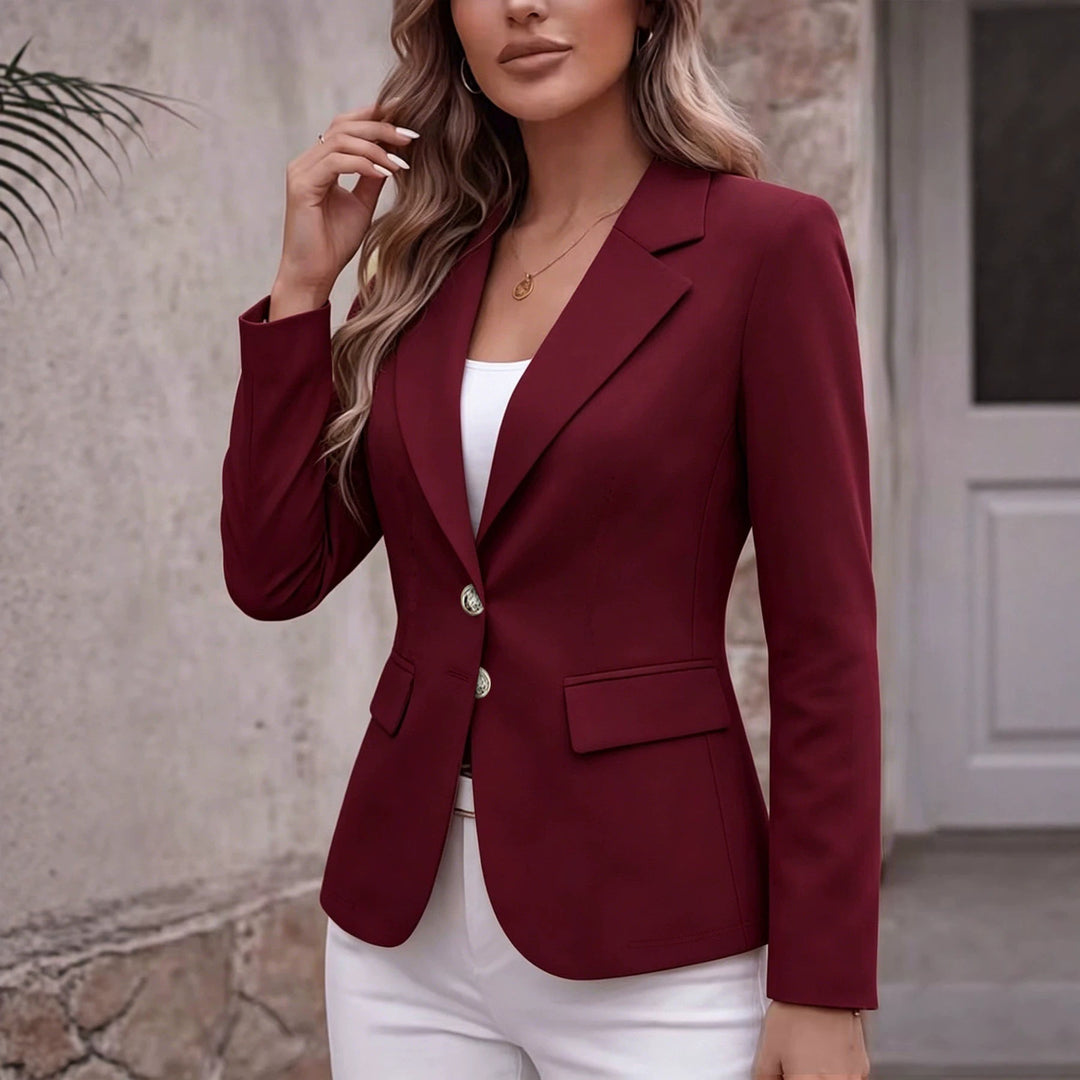 Damen Taillierter Einreihiger Blazer mit Reverskragen und Pattentaschen Shop Nory