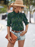 Damen Elegante Bluse mit Raffungen und botanischem Muster Shopnory