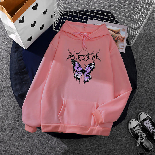 Damen nan leichter Oversize Kapuzenpullover mit Herz‑EKG‑Motiv, langen Kordeln und elastischem Bund Shop Nory