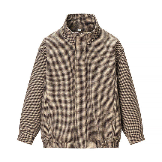 Damen Kurze Oversize-Übergangsjacke im Hahnentritt-Muster mit Stehkragen und elastischem Saum Shop Nory