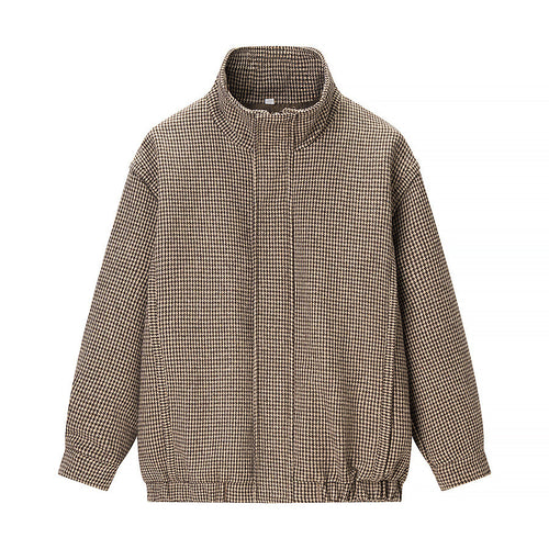 Damen Kurze Oversize-Übergangsjacke im Hahnentritt-Muster mit Stehkragen und elastischem Saum Shop Nory