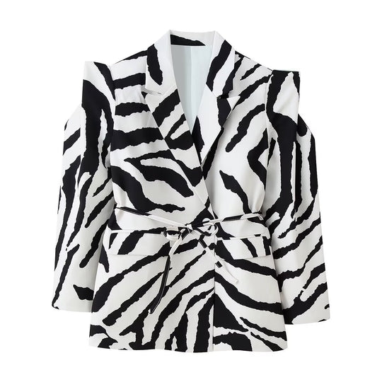 Damen Taillierter Blazer mit Bindegürtel und Cut-Out-Schultern Shop Nory